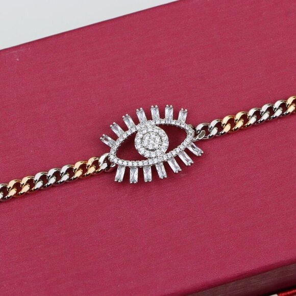 Sparkling Eye Charm Rose Gold and Silver Bracelet for Stylish Look, XPBL0646 - Picture 12 of 12